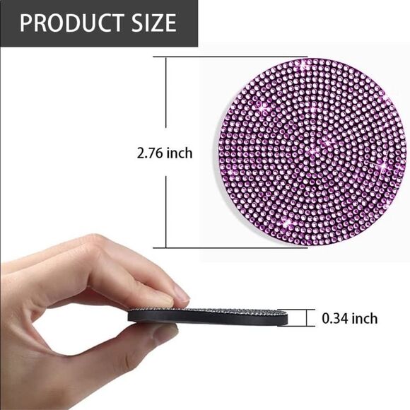 Pink Bling Rhinestone Car Cup Holder Coaster, 2 Pack - Picture 3 of 4